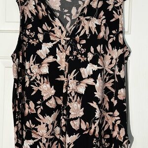 Floral Sleeveless Top - Black and Cream